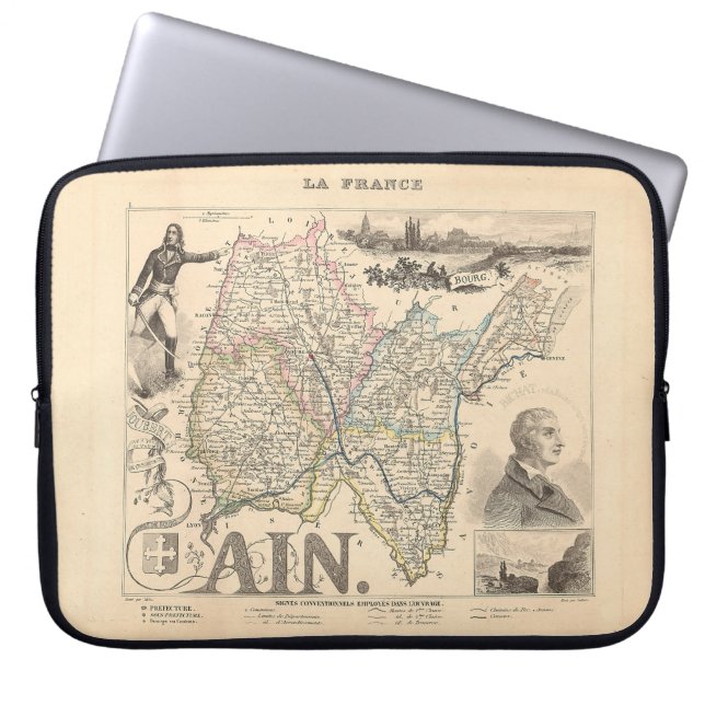 Capa Para Notebook Ain Department France 1858 Alexandre Vuillemin Map (Frente)