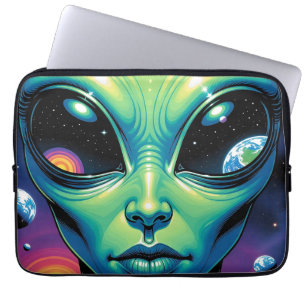 Capa Para Notebook Alienígena face com planetas reflexões nos olhos