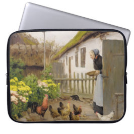 Capa Para Notebook Alimentando as galinhas (por H.A. Brendekilde)