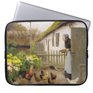 Capa Para Notebook Alimentando as galinhas (por H.A. Brendekilde)