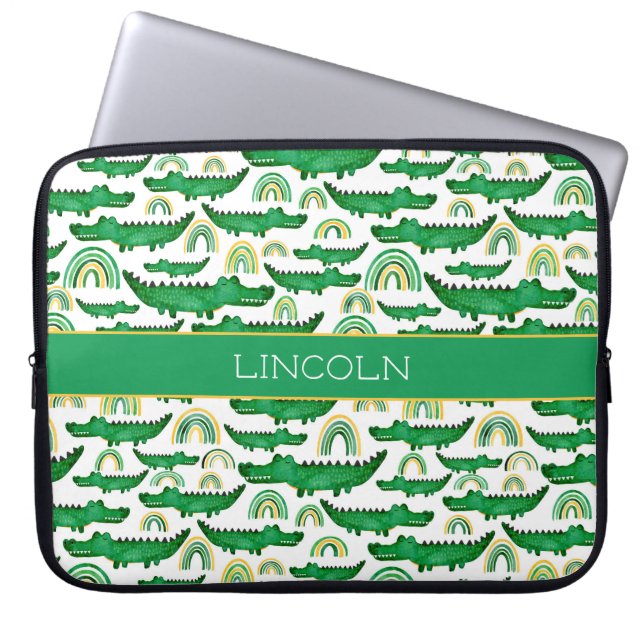 Capa Para Notebook Alligador Crocodilo Aquarela Personalizar Arco-Íri (Frente)
