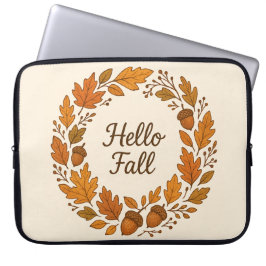 Capa Para Notebook Alô Fall Autumn Wreath com Folhas e Bolotas