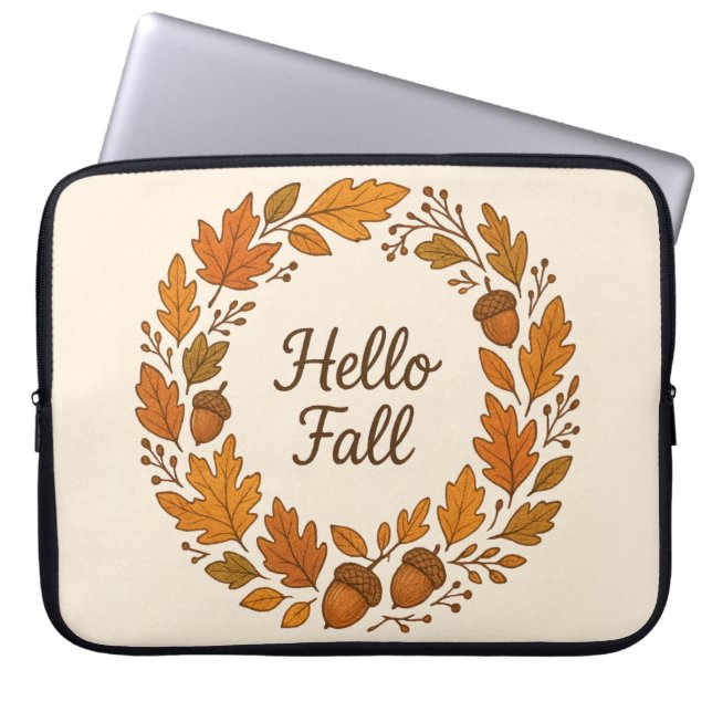 Capa Para Notebook Alô Fall Autumn Wreath com Folhas e Bolotas (Frente)