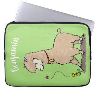 Capa Para Notebook Alpaca feliz e giro com cartoon de borboleta