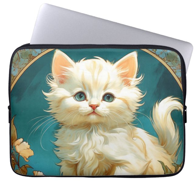 Capa Para Notebook Alphonse Mucha Art Nouveau White Cat (Frente)