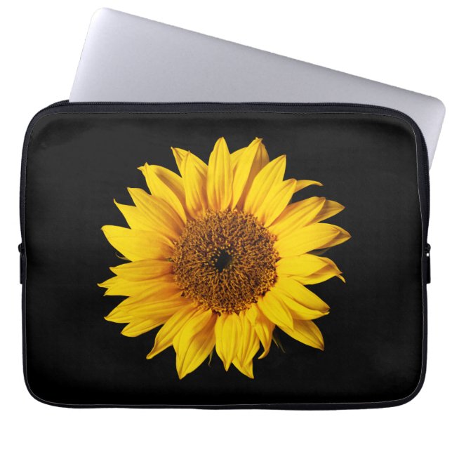 Capa Para Notebook Amarelo do girassol no preto - flores (Frente)