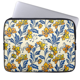 Capa Para Notebook Amarelo Laranja Floral Folclórico Vintage Folha Az