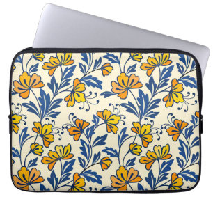 Capa Para Notebook Amarelo Laranja Floral Folclórico Vintage Folha Az