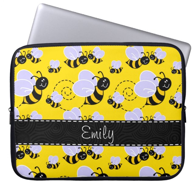 Capa Para Notebook Amarelo & preto Bumble a abelha (Frente)