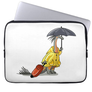 Capa Para Notebook Amargasaurus Segurando O Guarda-Chuva E A Mala.