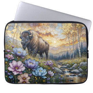 Capa Para Notebook American Bison in floral mountain valley