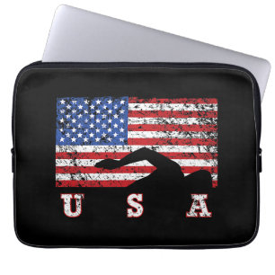 Capa Para Notebook American Flag USA Gift Natação Team Premium