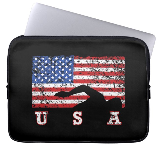 Capa Para Notebook American Flag USA Gift Natação Team Premium (Frente)