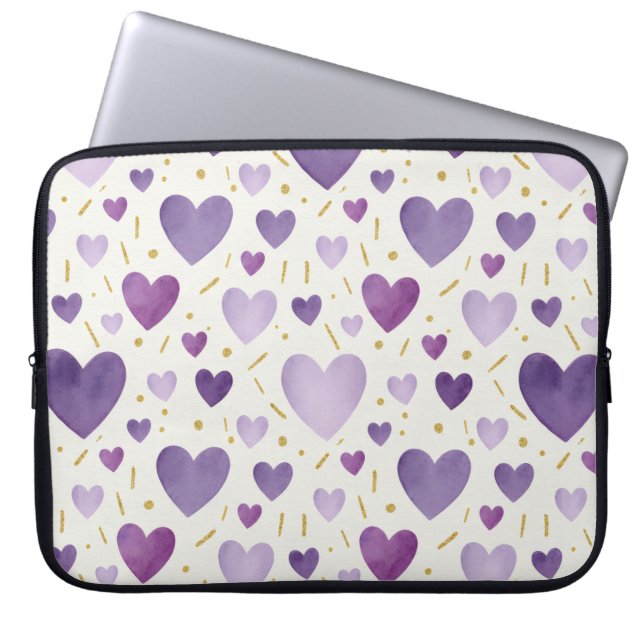 Capa Para Notebook Amethyst Dream Watercolor Hearts (Frente)