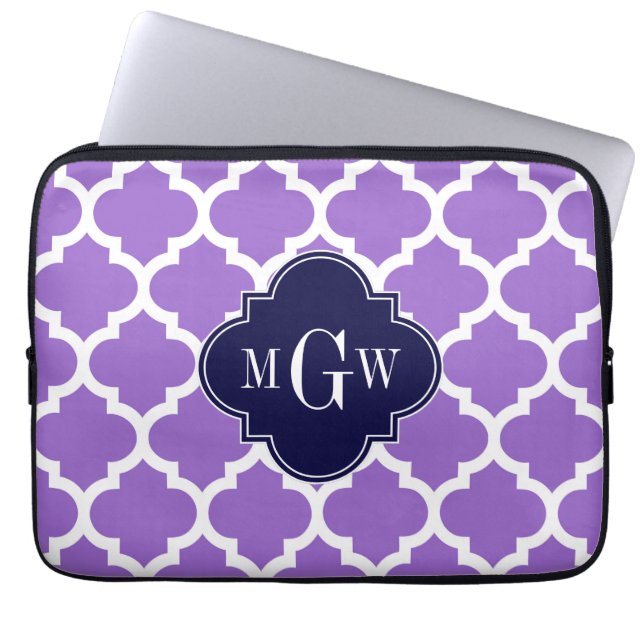 Capa Para Notebook Ametyst White Marroquino #5 Marinho 3 Monograma In (Frente)