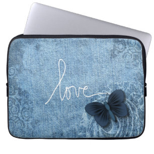Capa Para Notebook Amor azul da borboleta da sarja de Nimes