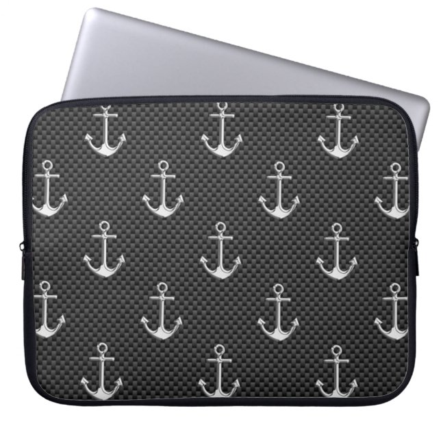 Capa Para Notebook Anchors on Black Carbon Fiber Pattern (Frente)