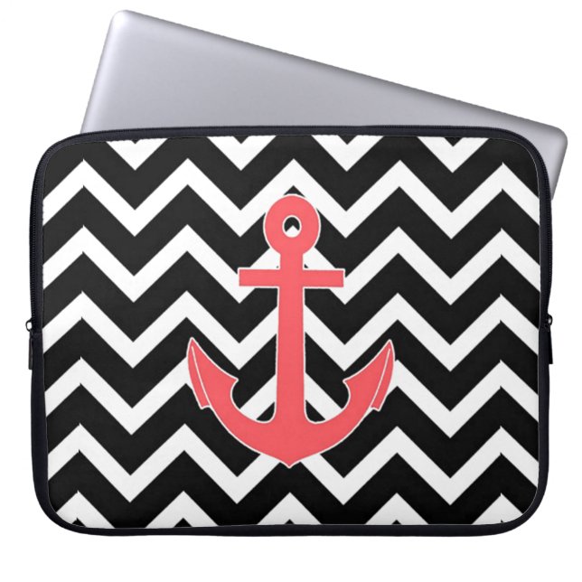 Capa Para Notebook Âncora cor-de-rosa preta de Chevron (Frente)