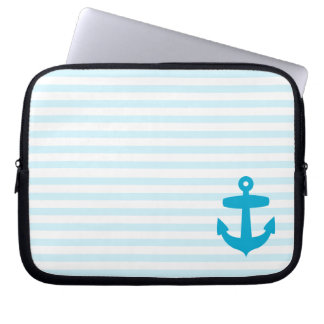 Capa Para Notebook Âncora e luz azuis - listras azuis do marinheiro