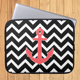 Capa Para Notebook Âncora Rosa Chevron Preto