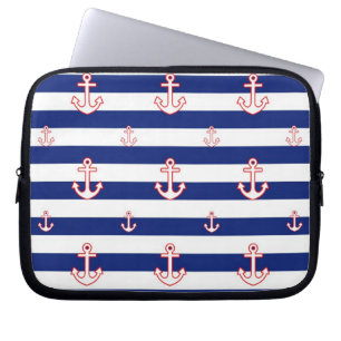 Capa Para Notebook Âncoras no padrão náutico de Stripes
