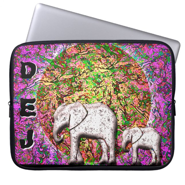 Capa Para Notebook Andar de Elefante Bebê (Saco Acessório Monograma) (Frente)