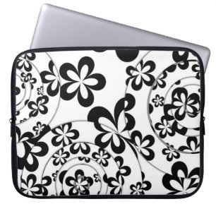 Capa Para Notebook Anéis e Flores Pretas e Brancas