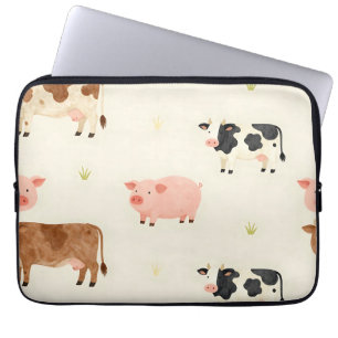 Capa Para Notebook Animais da Fazenda Aquarela Padrão Fofo
