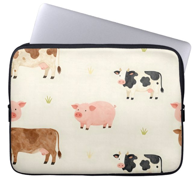 Capa Para Notebook Animais da Fazenda Aquarela Padrão Fofo (Frente)