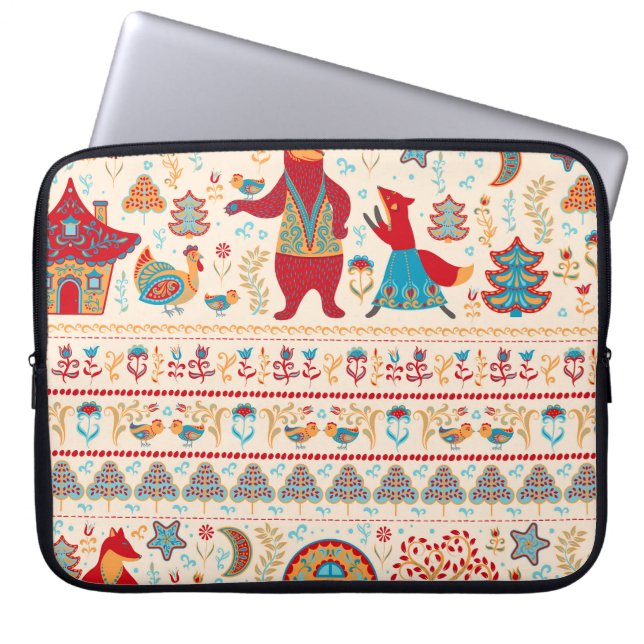 Capa Para Notebook Animais da Floresta Látea: Fundo bege (Frente)