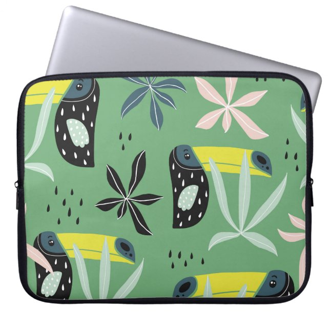 Capa Para Notebook Animais da selva, elementos tropicais, sem costura (Frente)