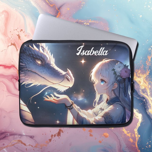 Capa Para Notebook Anime Girl e seu Dragão Místico Personalizado (Criador carregado)