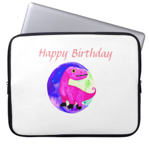 Capa Para Notebook Aniversário de dinossauro com aquarela rosa roxo v