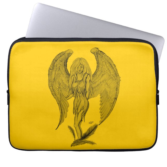 Capa Para Notebook Anjo - design preto e amarelo (Frente)