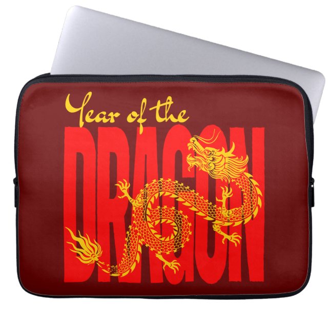 Capa Para Notebook Ano do Dragão Vermelho Dourado (Frente)