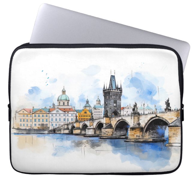 Capa Para Notebook Antiga Praga, Charles Bridge Watercolor (Frente)
