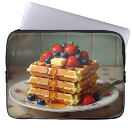 Capa Para Notebook Antique Plate of Waffles with Strawberries 