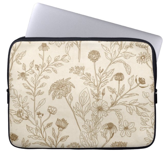 Capa Para Notebook Antique Sepia Botanical Line Art Floral Pattern (Frente)