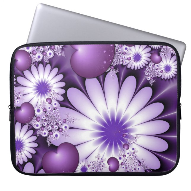 Capa Para Notebook Apaixonando Flores de Abstrato e Corações Fractais (Frente)