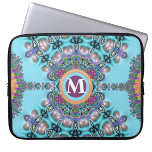Capa Para Notebook Aqua Blue & Orange Bohemian Fusion Design