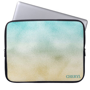 Capa Para Notebook Aqua e Dourada Folha de Ombre