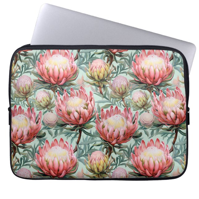 Capa Para Notebook Aqua Protea Flores Rosa Fynbos Design (Frente)