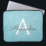 Capa Para Notebook Aqua Teal Blue Glitter e Sparkle Monograma<br><div class="desc">Glitter Azul Azul Aqua e Minúsculo Elegante Esmagador. Esse caso pode ser personalizado para incluir seu nome inicial e próprio.</div>