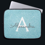 Capa Para Notebook Aqua Teal Blue Glitter e Sparkle Monograma<br><div class="desc">Glitter Azul Azul Aqua e Minúsculo Elegante Esmagador. Esse caso pode ser personalizado para incluir seu nome inicial e próprio.</div>
