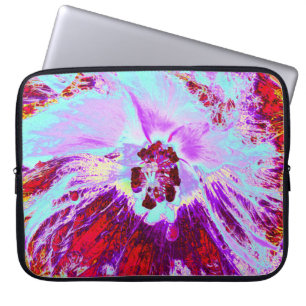 Capa Para Notebook Aqua tropical abstrato e flor de hibisco roxa