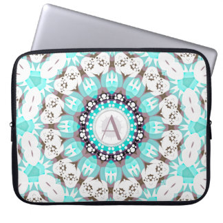 Capa Para Notebook Aqua White Hearts Mandala c/ Texto Personalizado