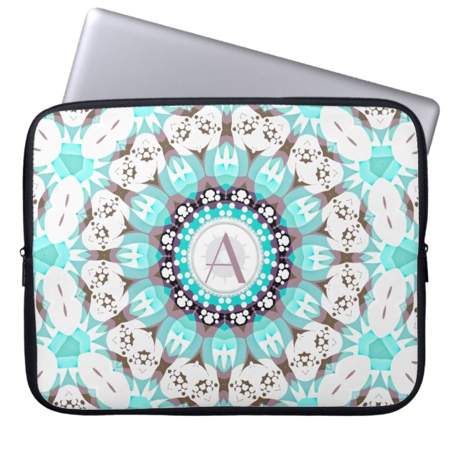 Capa Para Notebook Aqua White Hearts Mandala c/ Texto Personalizado (Frente)