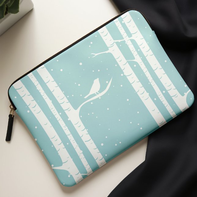 Capa Para Notebook Aqua Winter Birch Trees and Bird (Criador carregado)