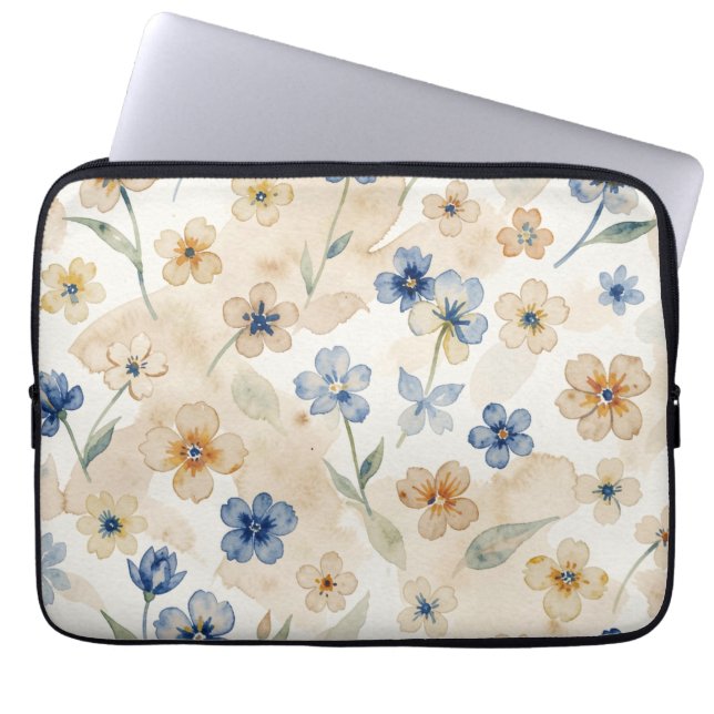 Capa Para Notebook Aquarela Azul e Amarelo Floral (Frente)