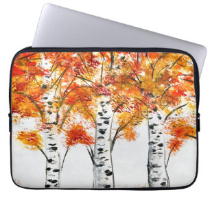 Capa Para Notebook Aquarela Bétulas Árvores Outono Folhas Laranjas